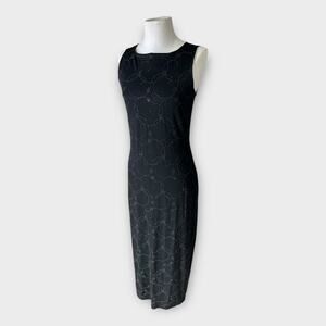 Vintage 90s Y2K City Triangles Sleeveless Beaded Maxi Dress Goth Punk Witchy M